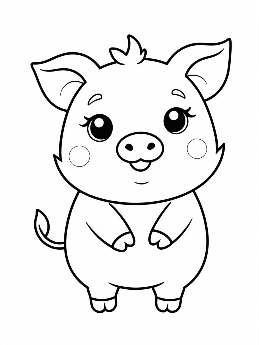 Pig Cute Kawaii Coloring Page