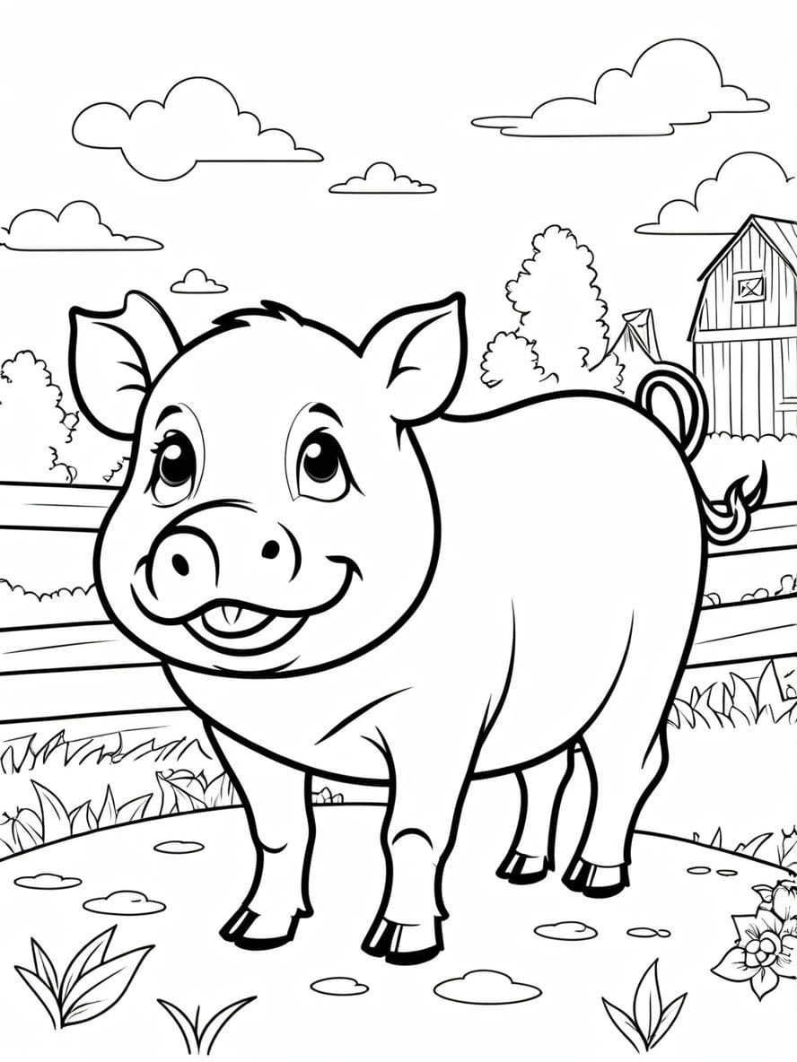 Pig On Farm Coloring Pages