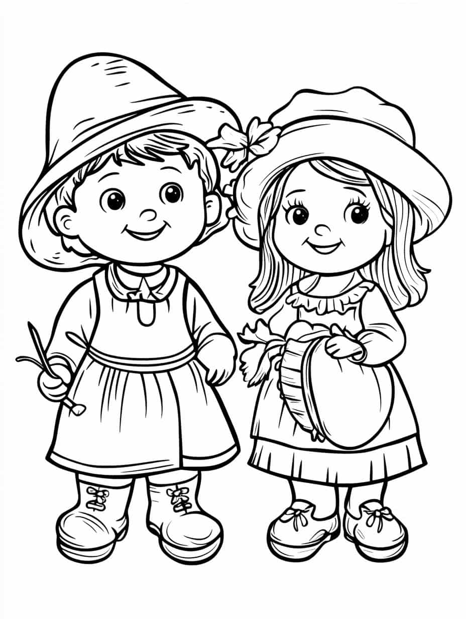 Pilgrim Boy And Girl Coloring Pages