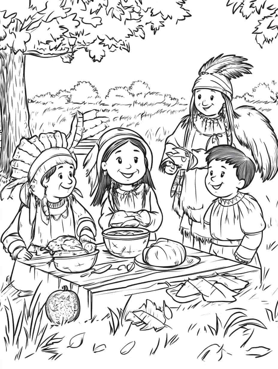 Pilgrims And Native Americans Coloring Pages