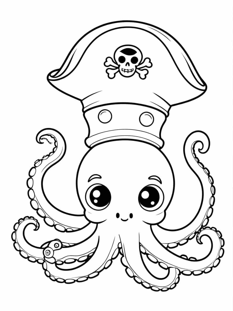 Piratethemed Octopus Wearing A Pirate Hat Coloring Pages