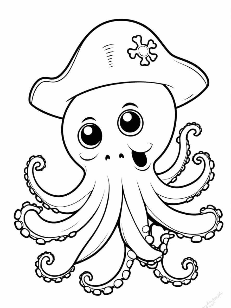 Piratethemed Octopus With Hat Coloring Pages