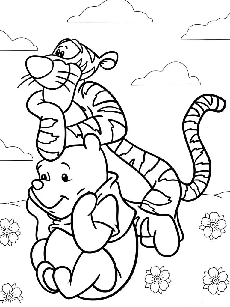 Pooh And Tiger Playing With Together Coloring Pages