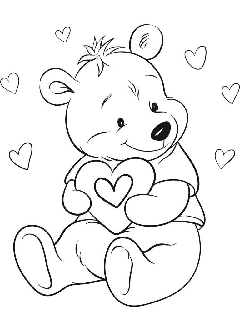 Pooh With Heart Coloring Pages