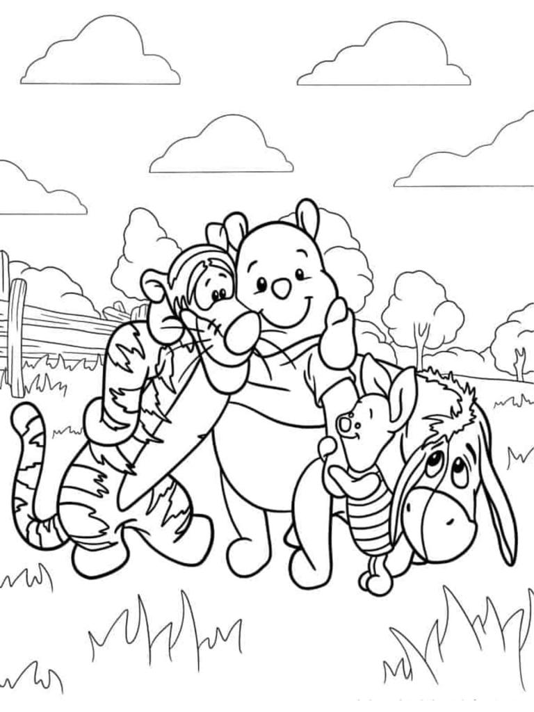 Pooh With His Best Friends Coloring Page