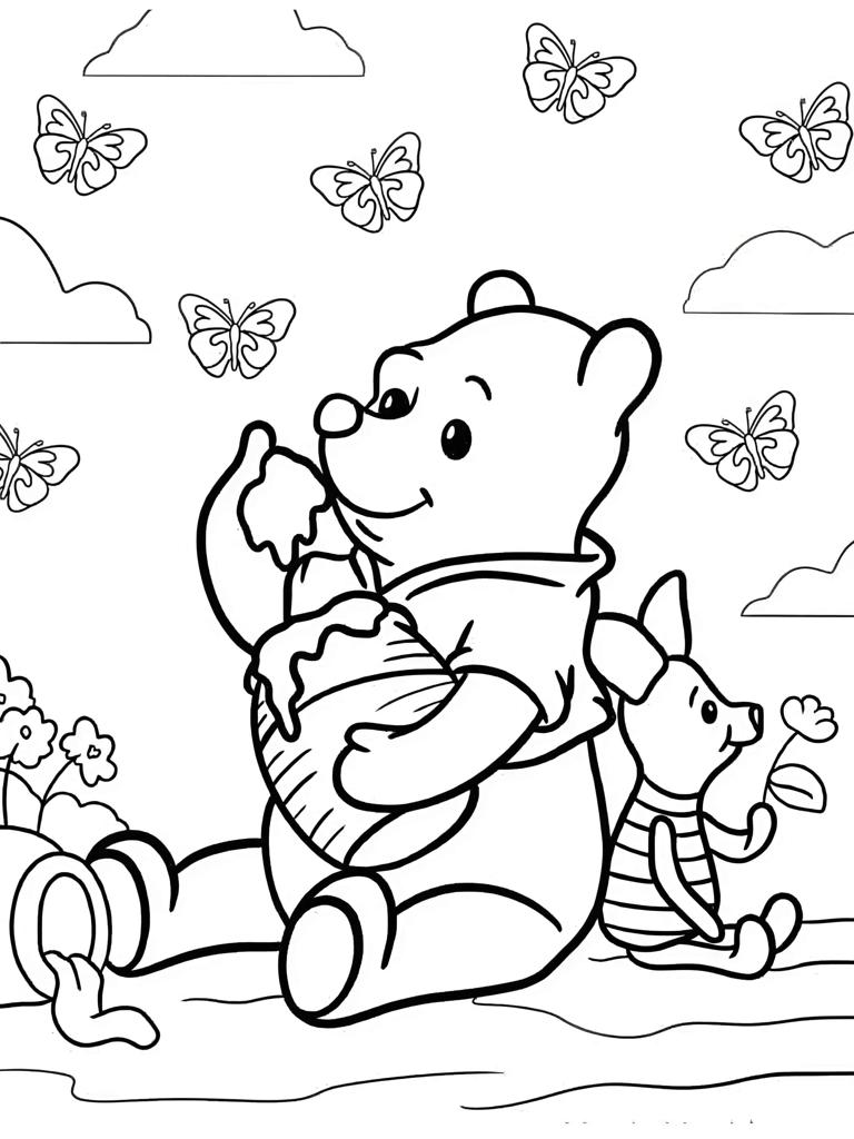 Pooh With Honey And Piglet Coloring Pages For Kids