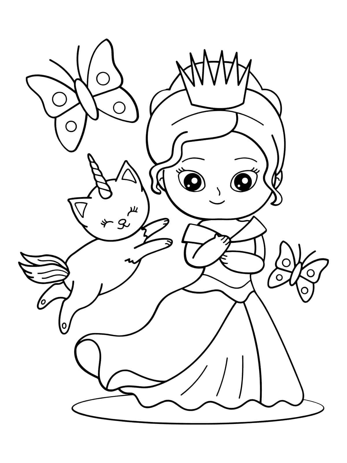 Princess With Butterfly Coloring Page