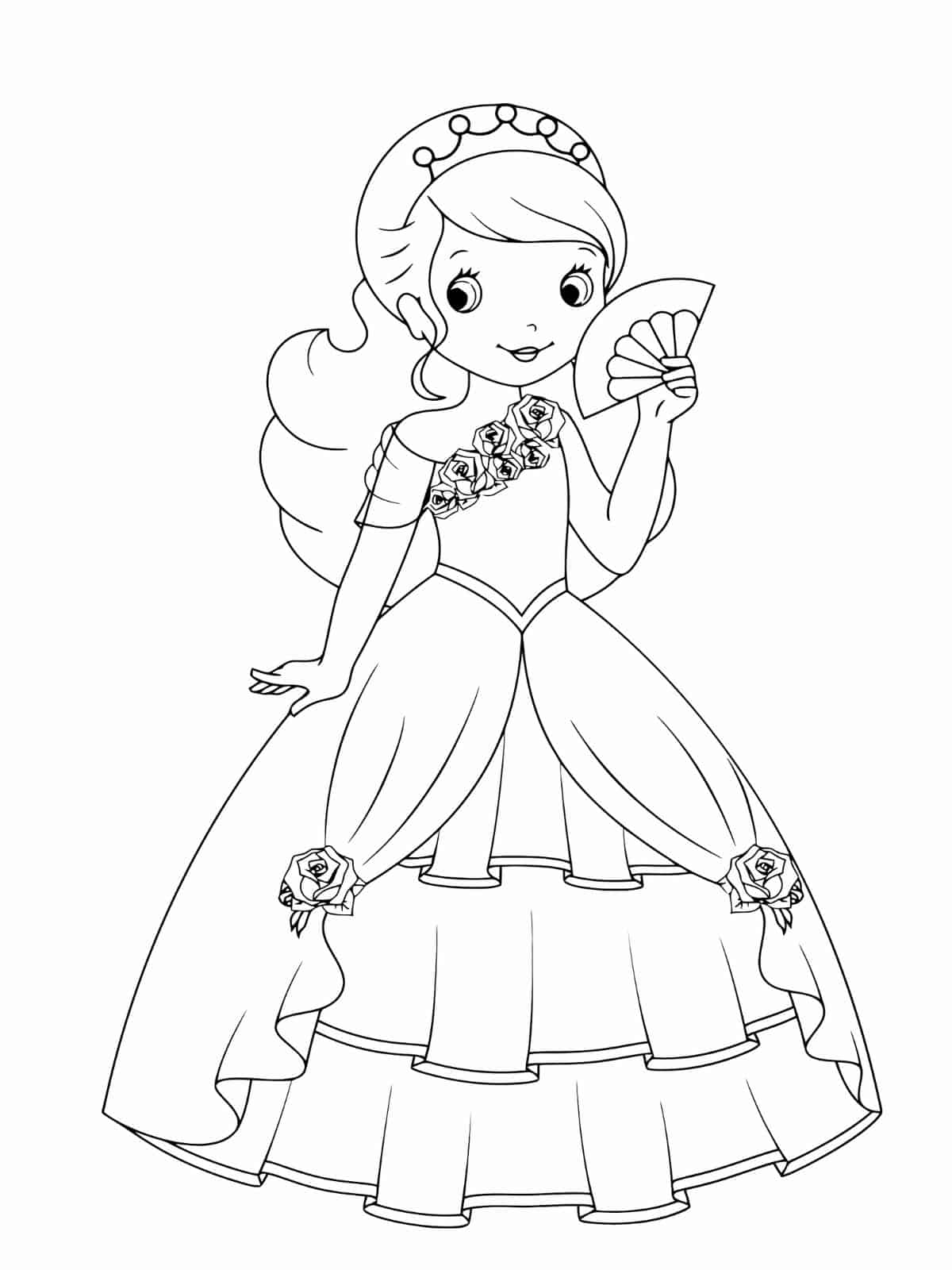 Princess With Flower Dress Coloring Page