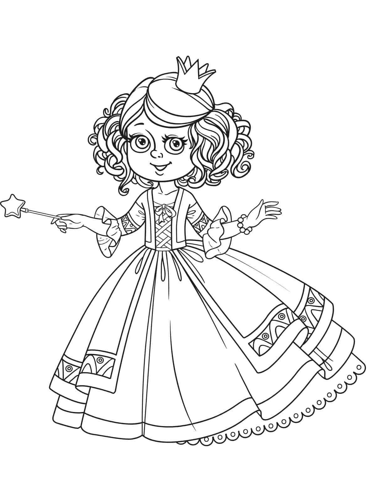 Princess With Magic Wand Coloring Page