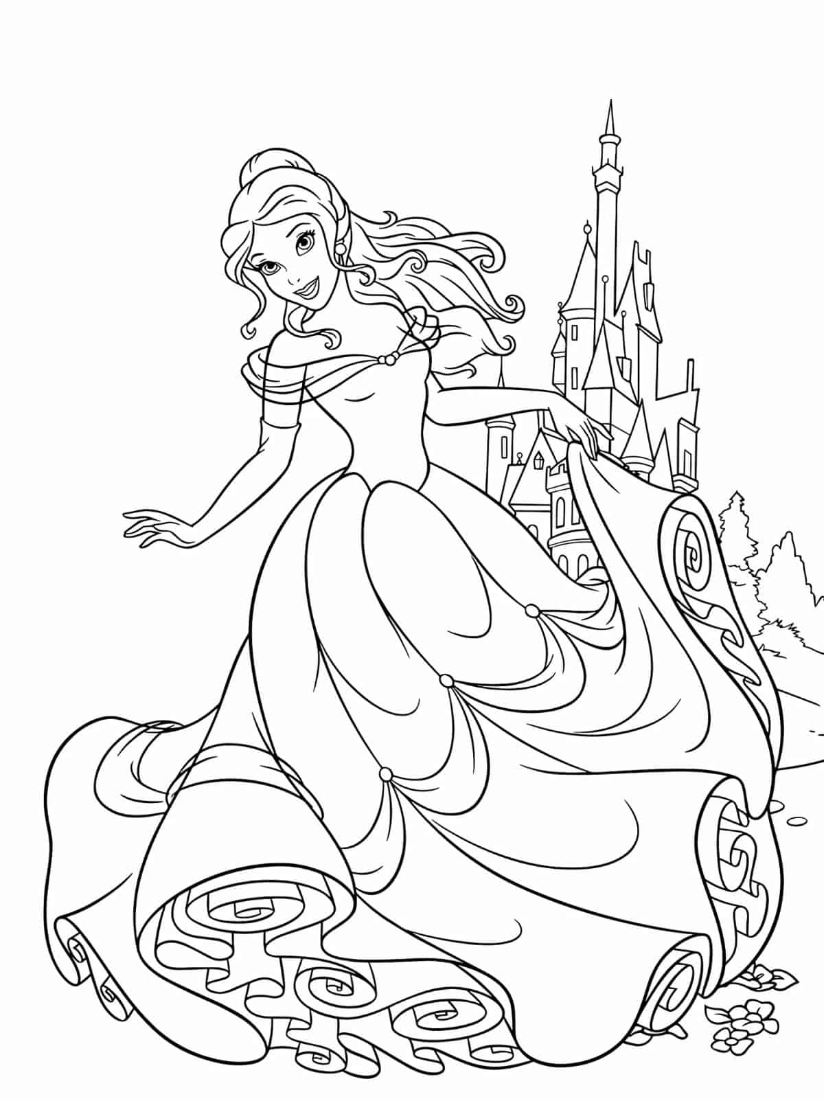 Printable Belle Princess Coloring Page For Kid To Color