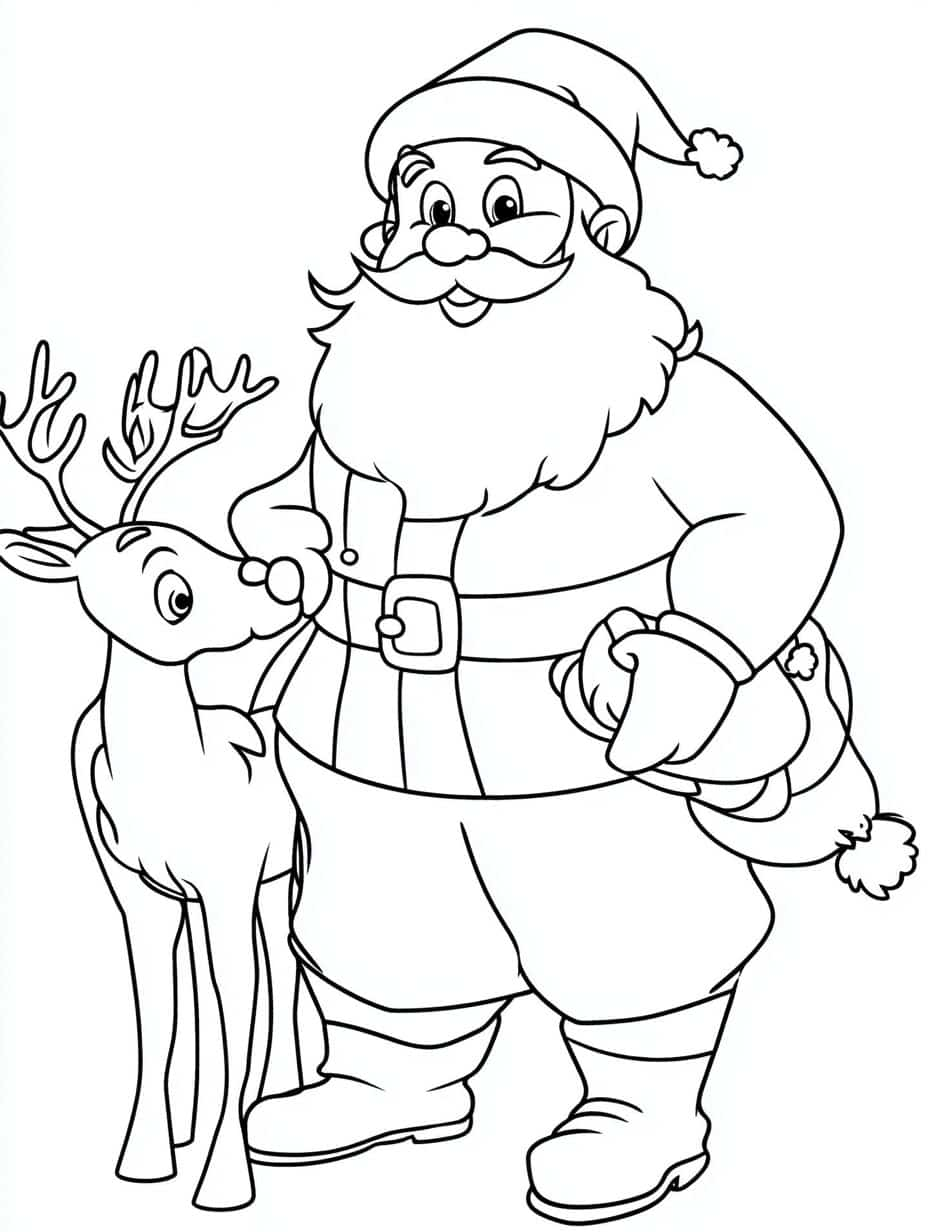 Printable Santa With Reindeer Coloring Page