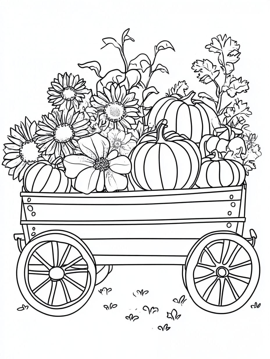 Pumpkin And Sunflower Fall Is Coming Color Pages