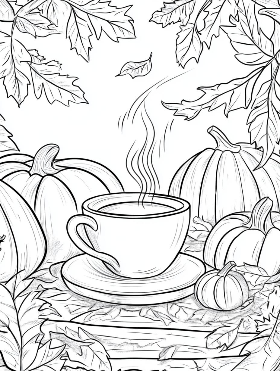 Pumpkin Spice And Coffee A Fall Coloring Page