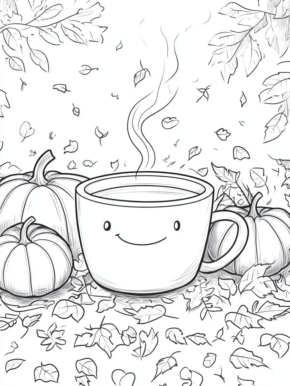 Pumpkin Spice And Coffee A Fall Coloring Pages