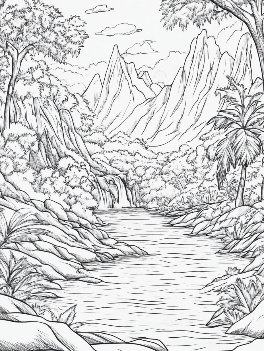 Quiet Stream Jungle Coloring Pages