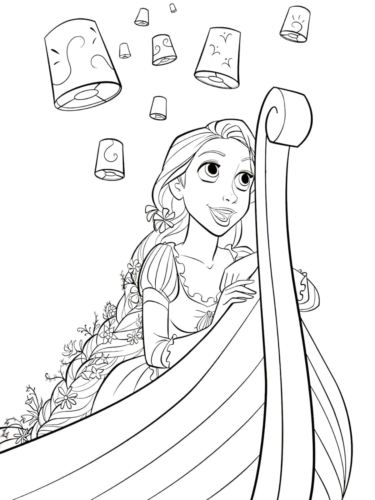 Rapunzel And Pascal Watching Lanterns Coloring Page