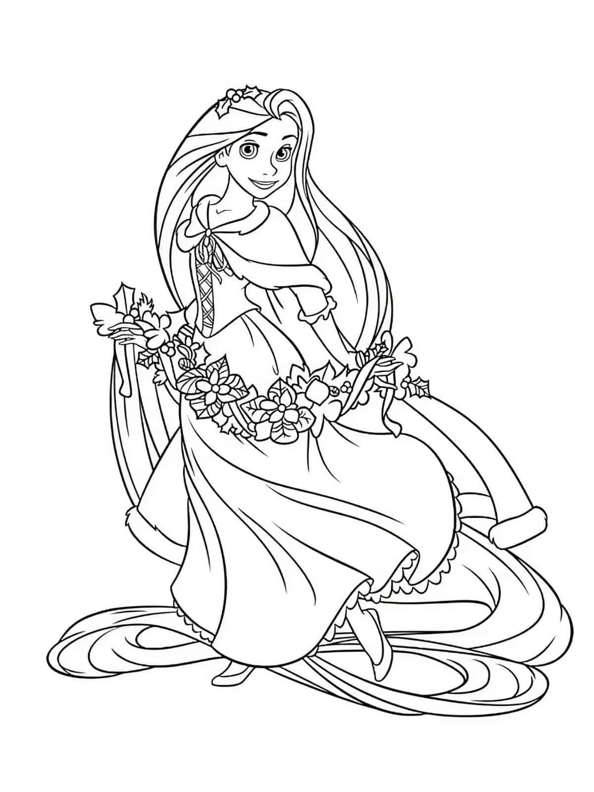 Rapunzel Dancing With Her Hair Coloring Page For Beginners