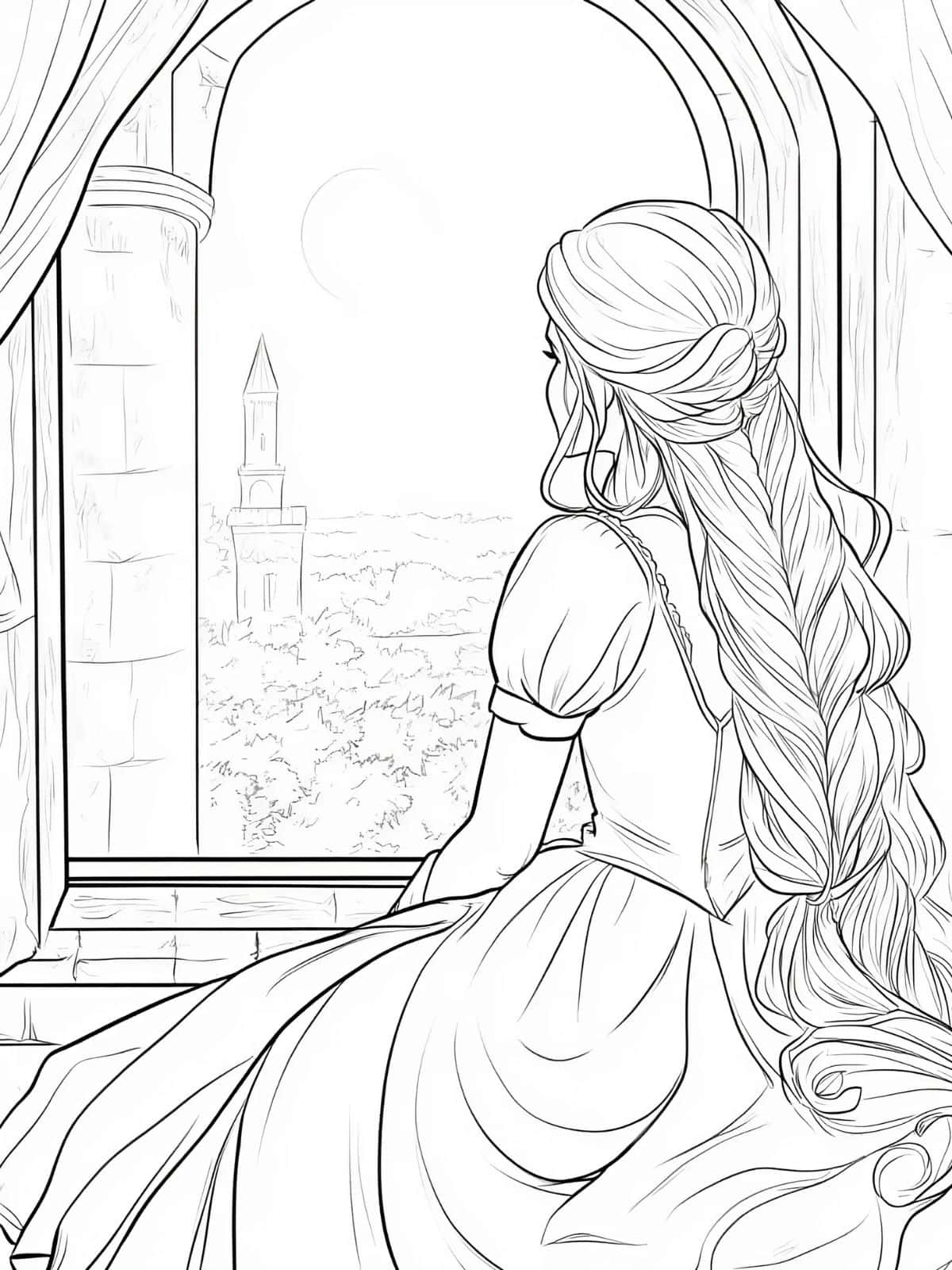 Rapunzel Escaping Her Tower Coloring Pages