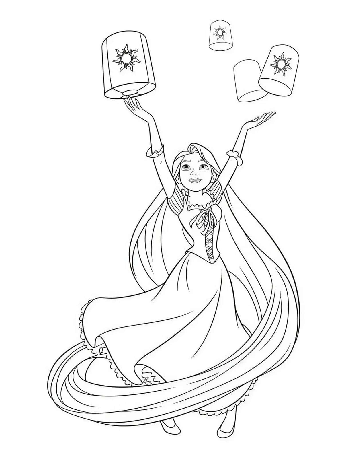 Rapunzel Floating On Lanterns Coloring Pages For Kids