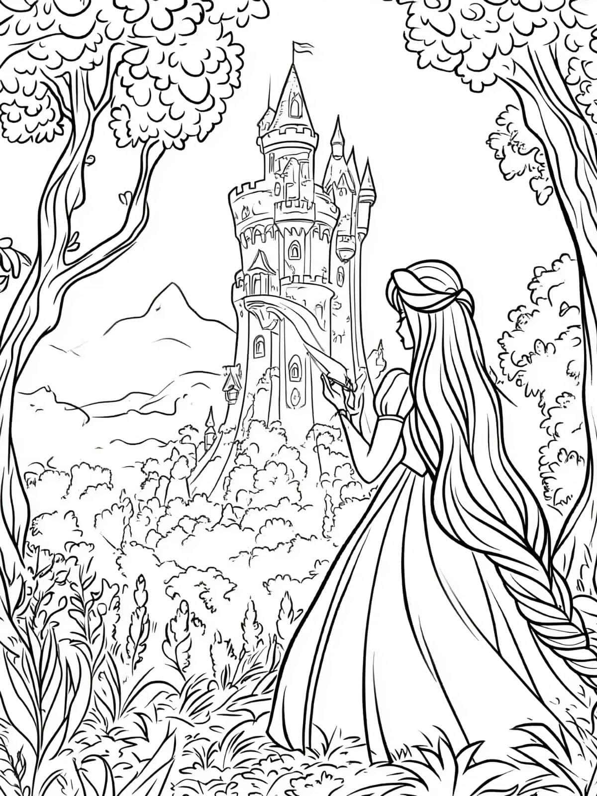 Rapunzel Happy Coloring Page