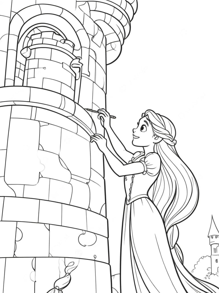 Rapunzel Painting The Walls Of Her Tower Coloring Pages