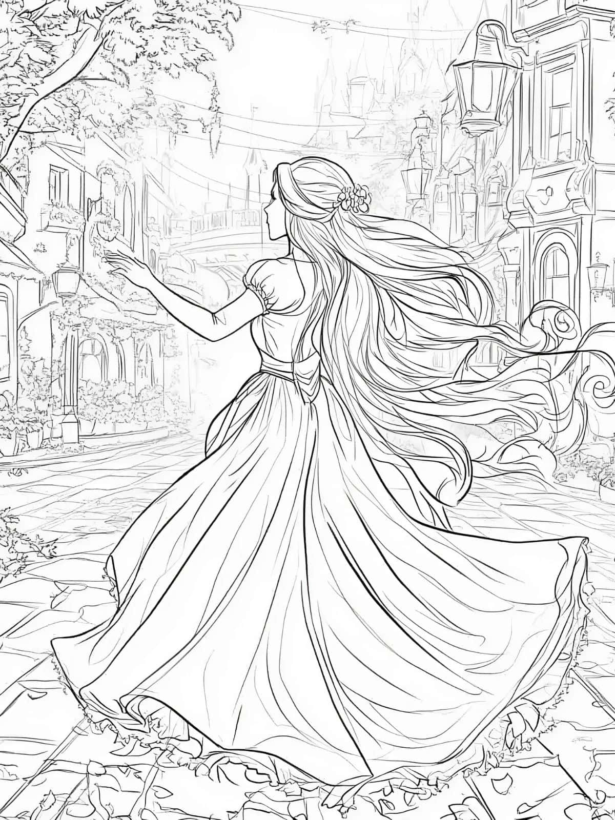 Rapunzel Singing A Song Coloring Page