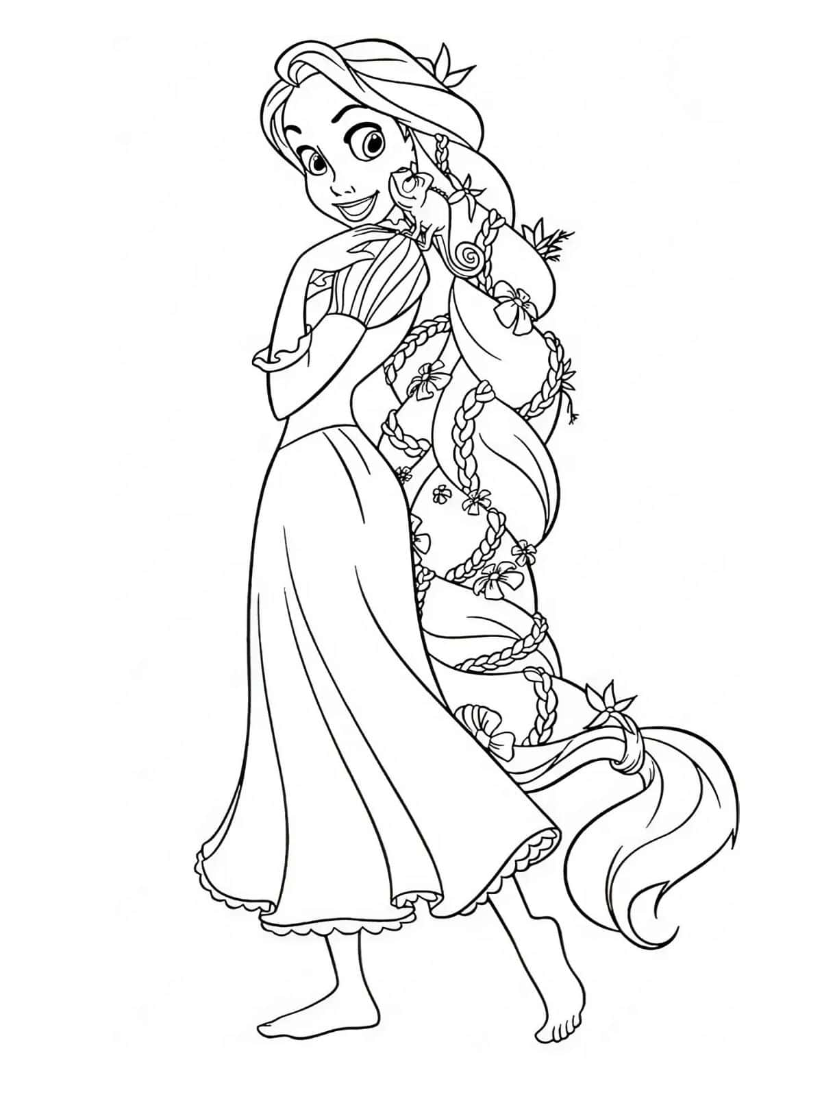 Rapunzel Teaching Pascal To Fly Coloring Page