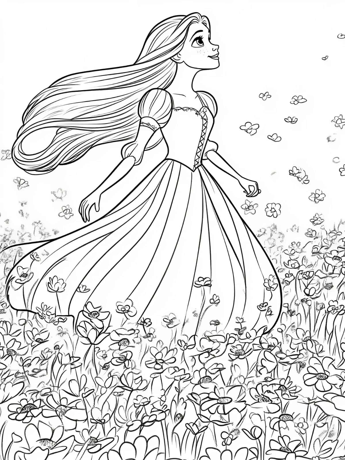 Rapunzel With A Flower Coloring Page