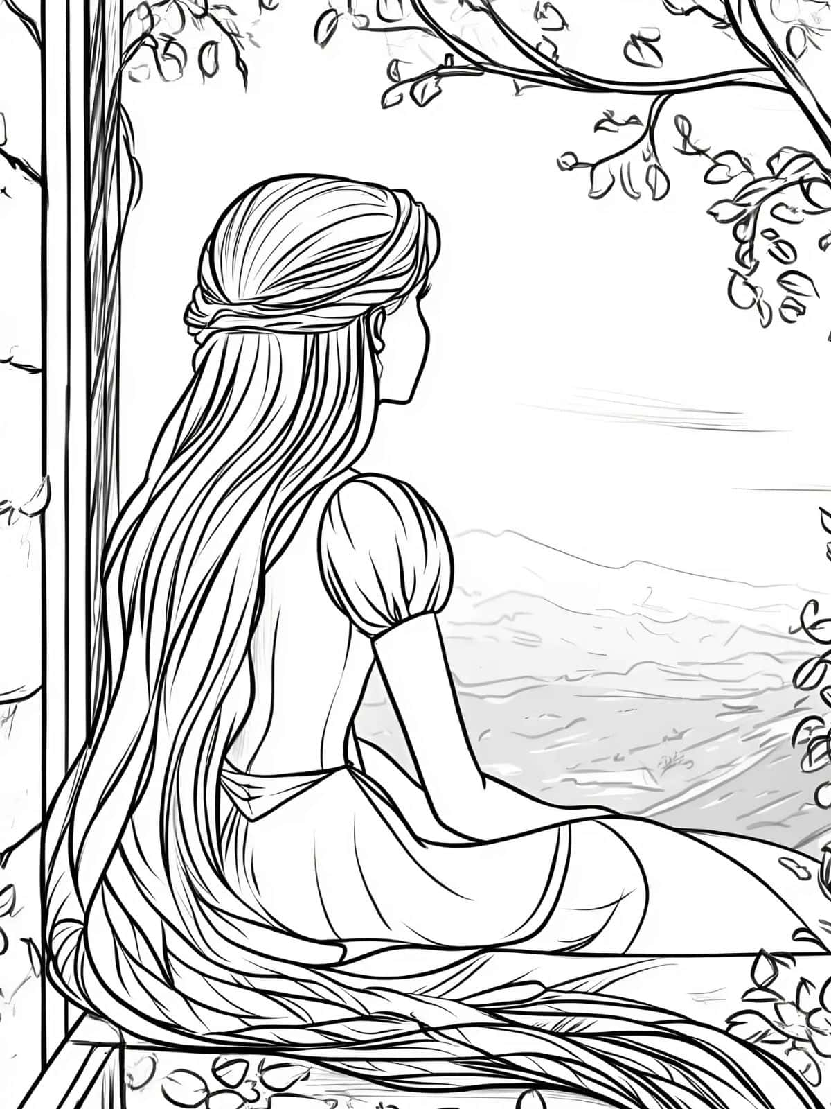 Rapunzel With Her Hair Coloring Page