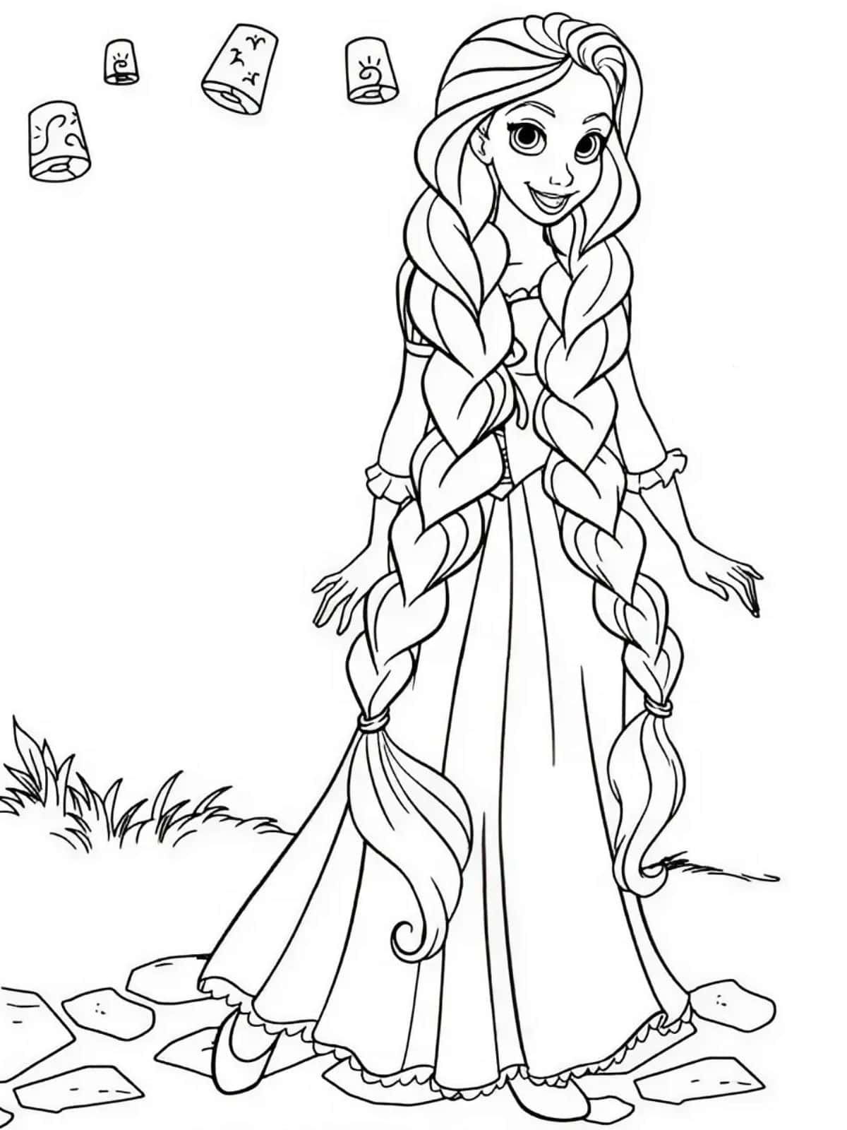 Rapunzel With Her Paintbrush Coloring Page