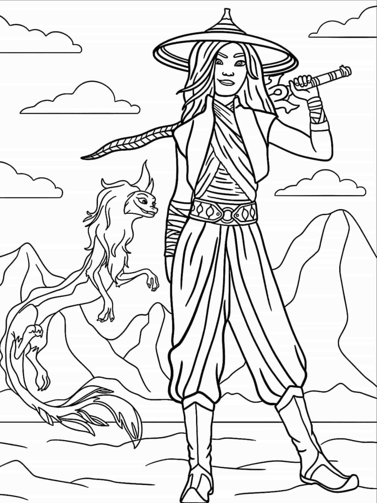 Raya With Sisu Coloring Page