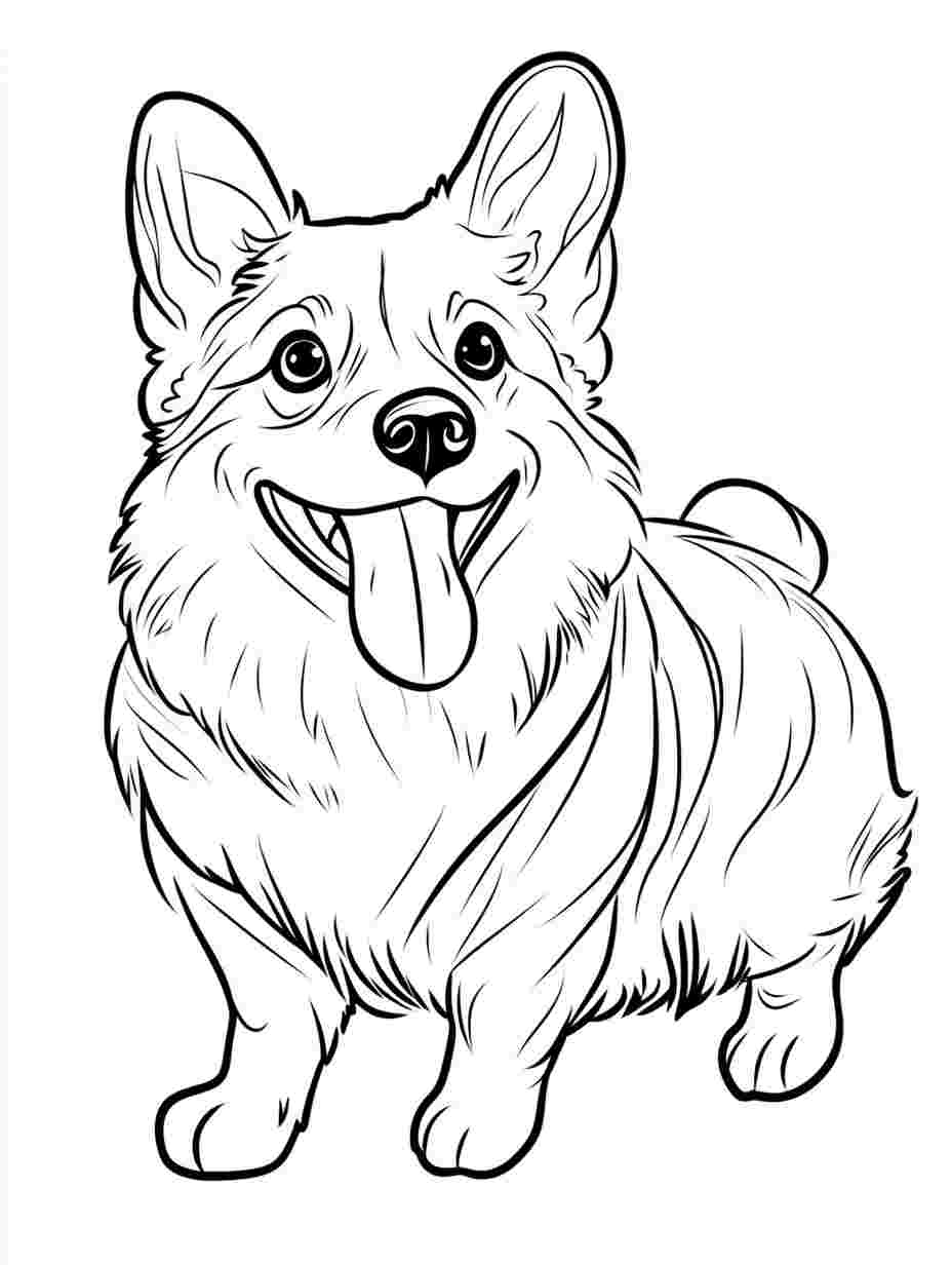 Realistic Corgi Smiling With Tongue Out Coloring Pages