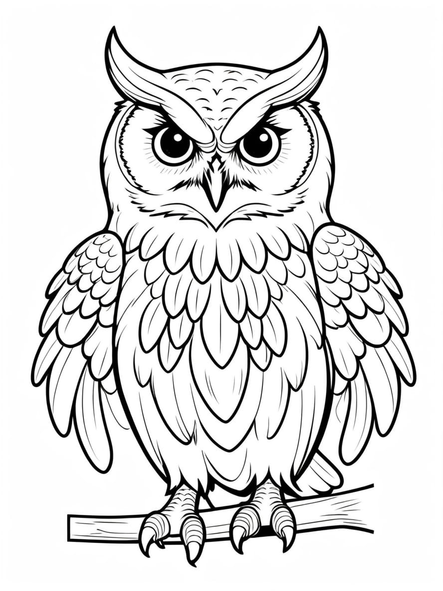 Realistic Owl With Sharp Talons Coloring Sheets