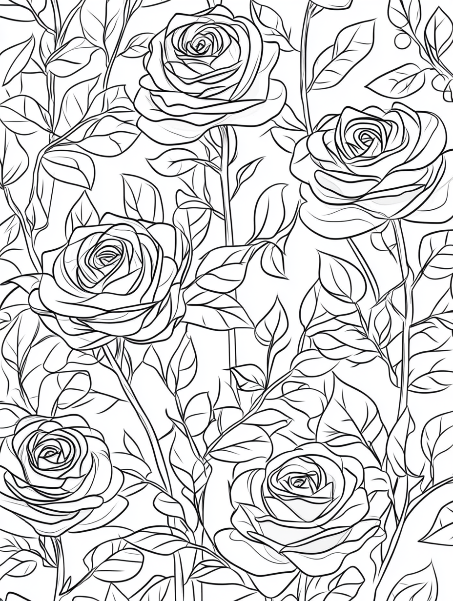 Realistic Rose Theme Coloring Pages