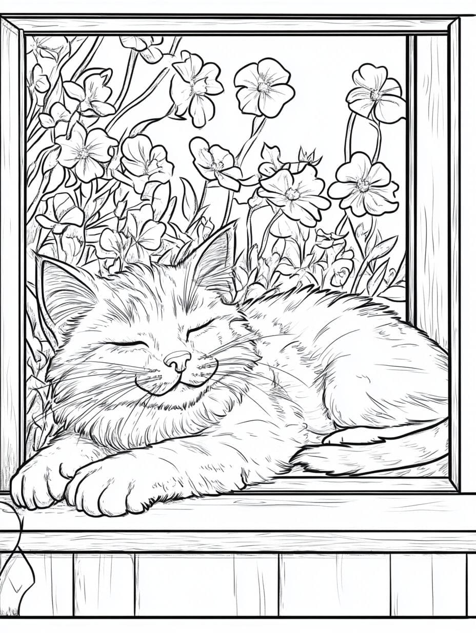 Relaxed Sleeping Cat Coloring Pages