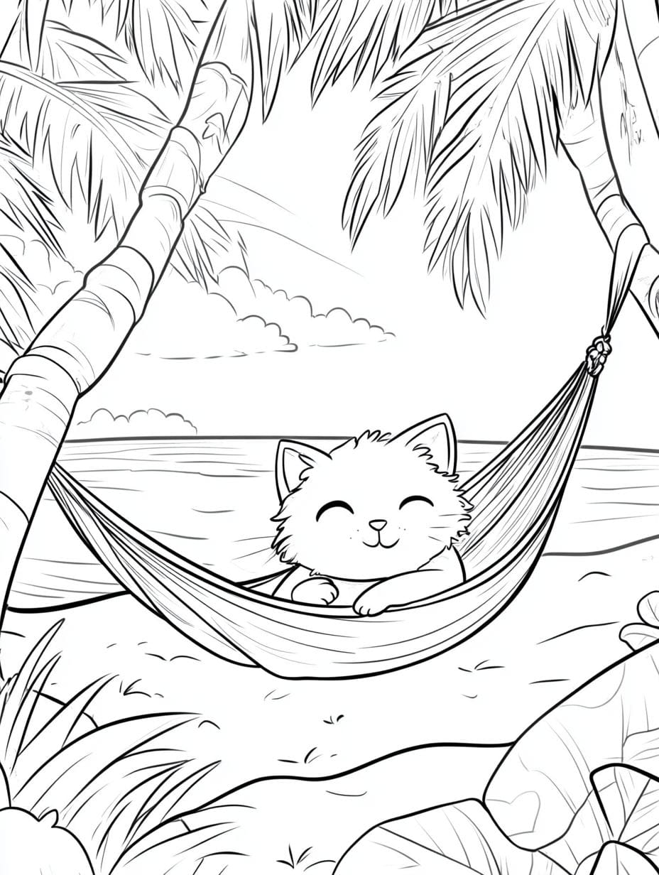 Relaxing In A Hammock By The Beach Coloring Sheets For Kids