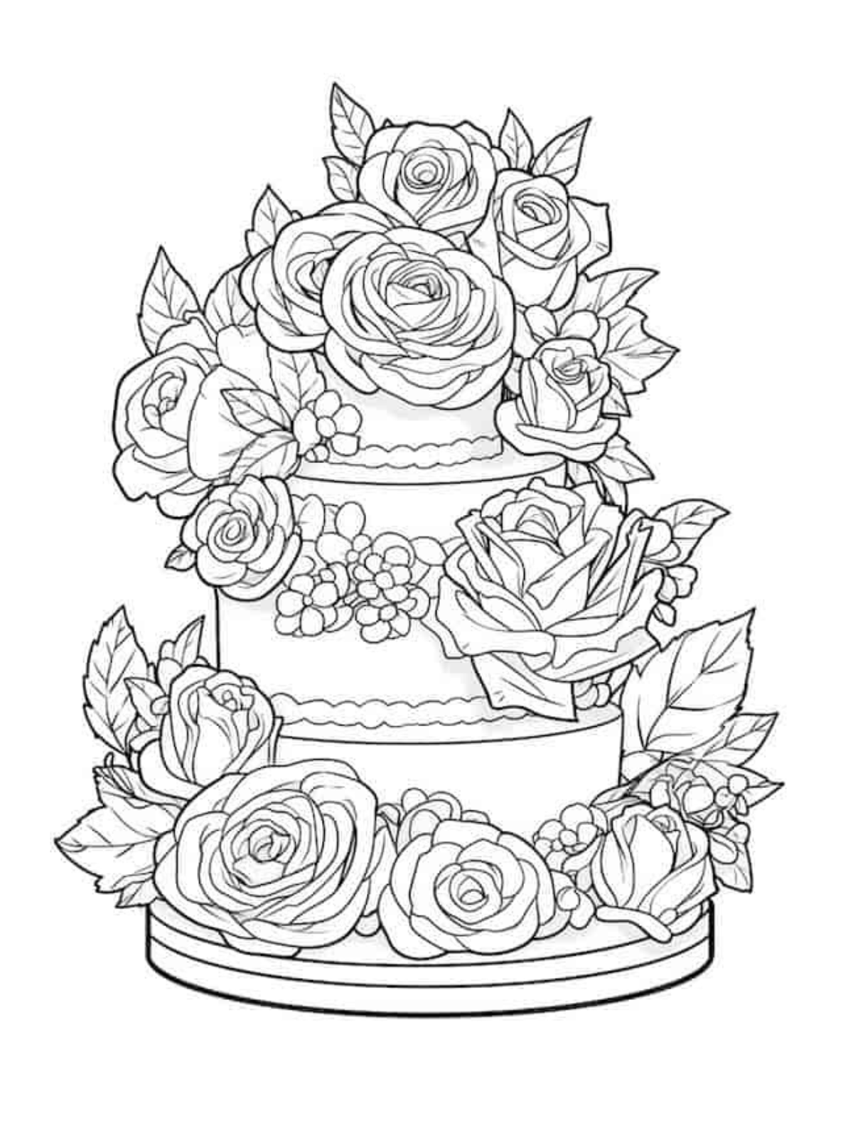 Rose Birthday Cake Coloring Pages