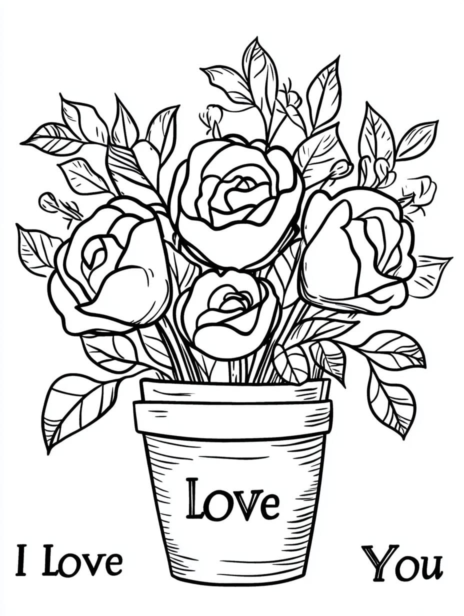 Rose Bouquet Coloring Pages