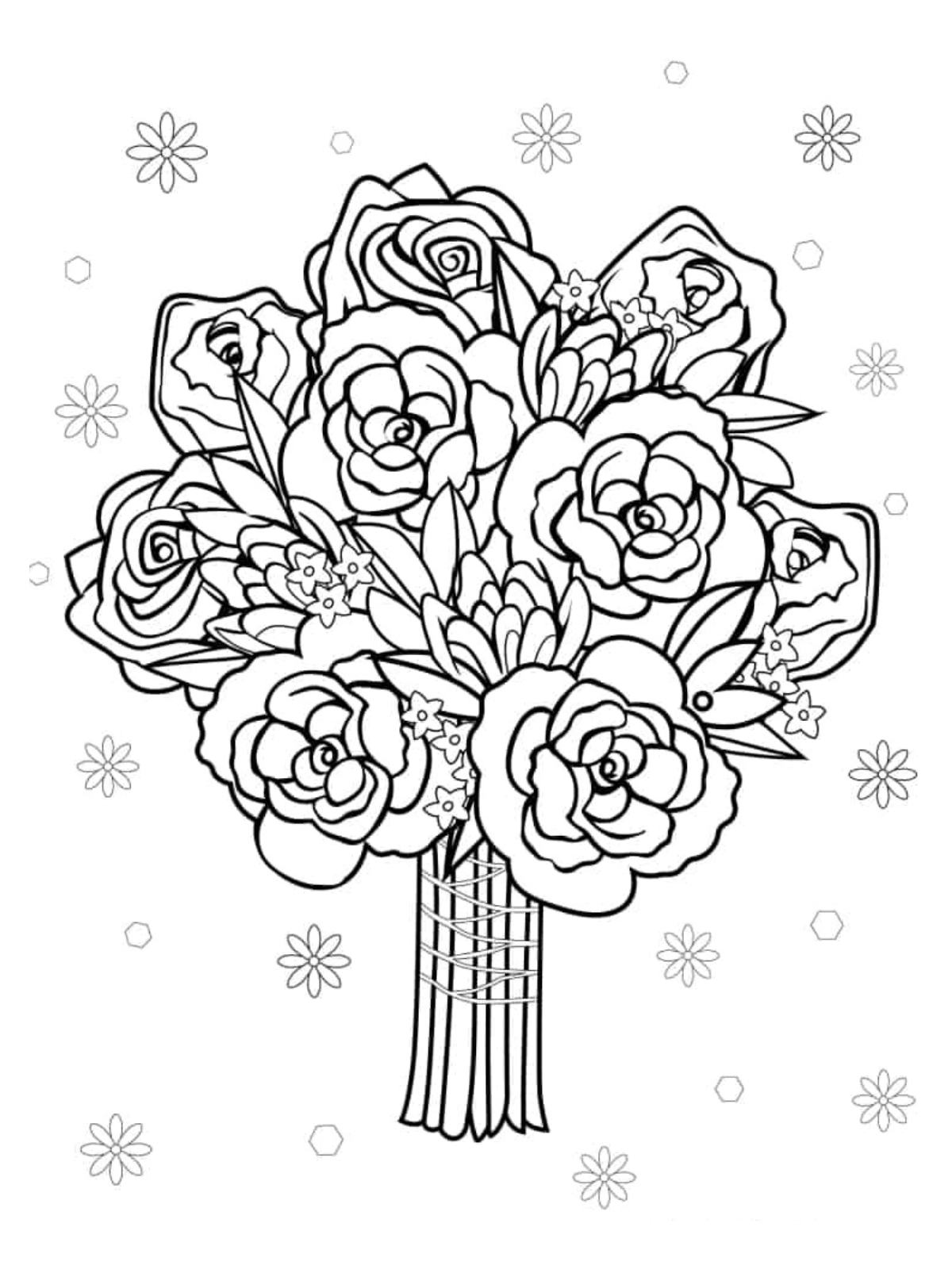 Rose Bouquet Coloring Sheets