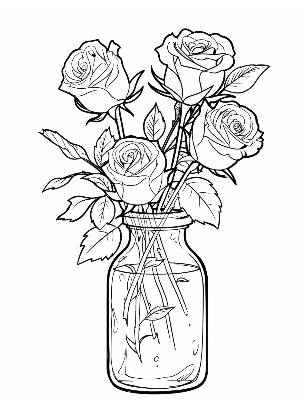 Rose Bouquet In A Vase Coloring Pages