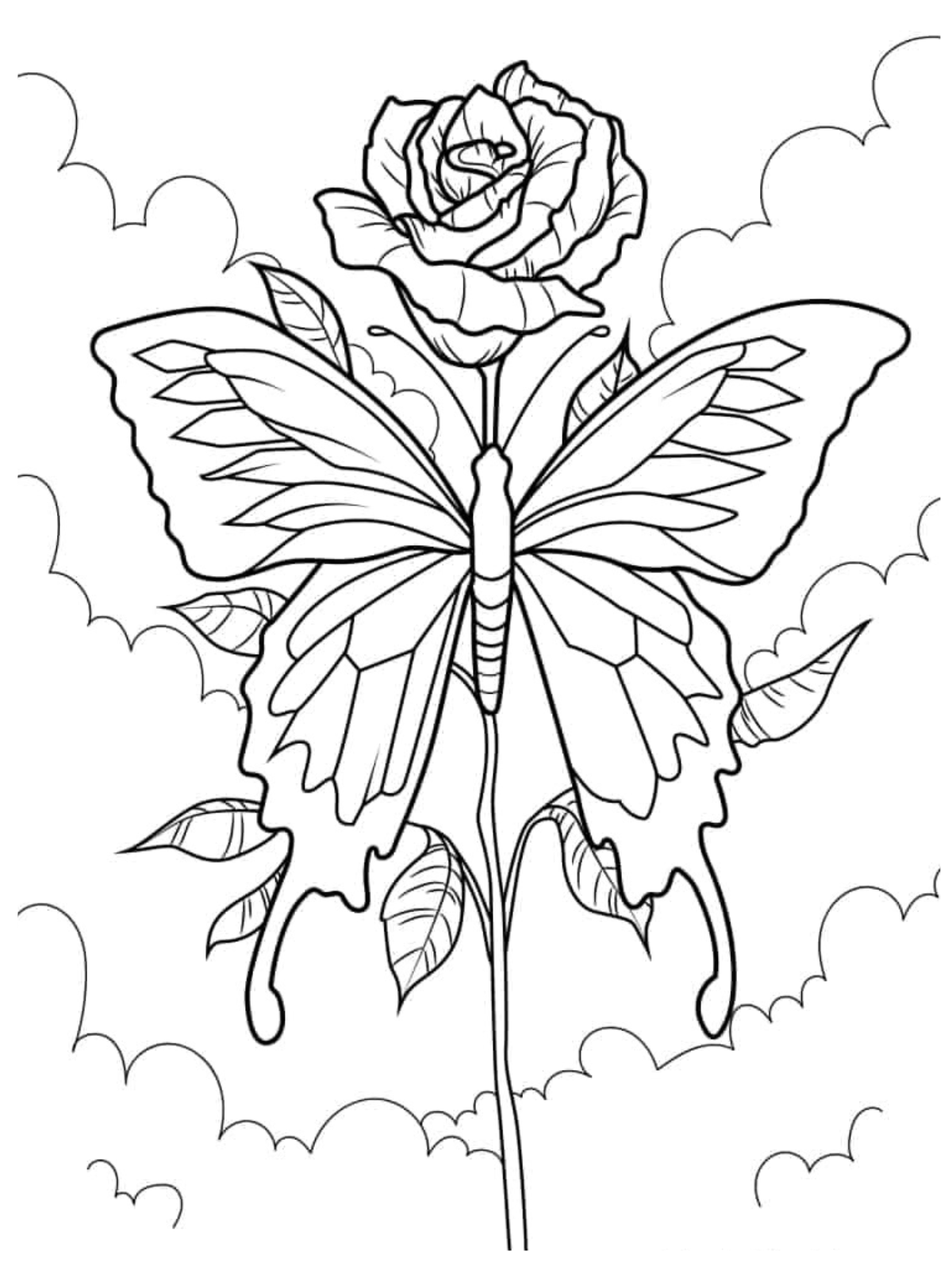 Rose Butterfly Coloring Pages