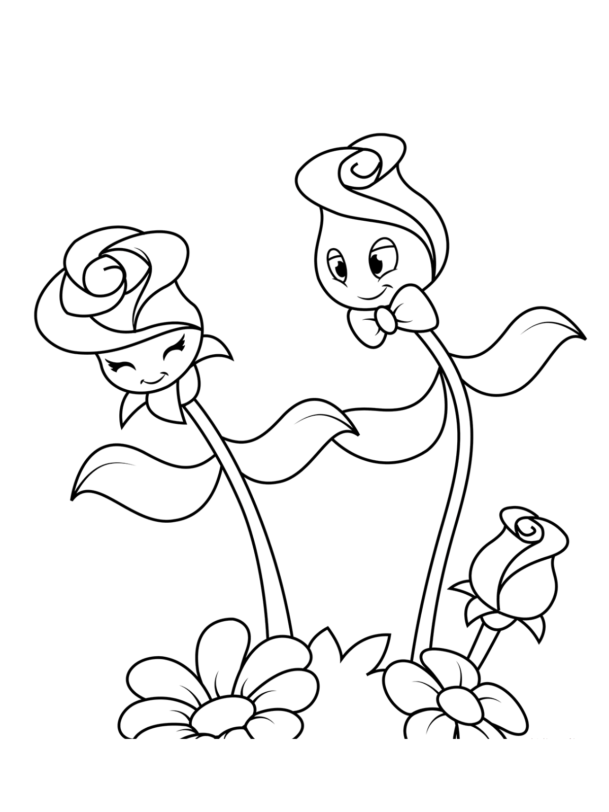 Rose Cartoon Coloring Pages