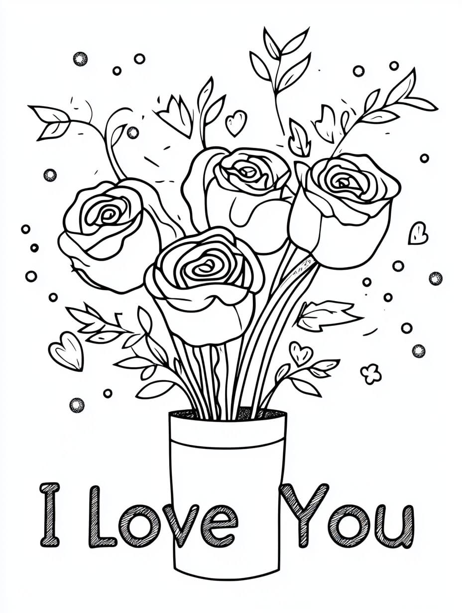 Rose Pot I Love You Coloring Pages