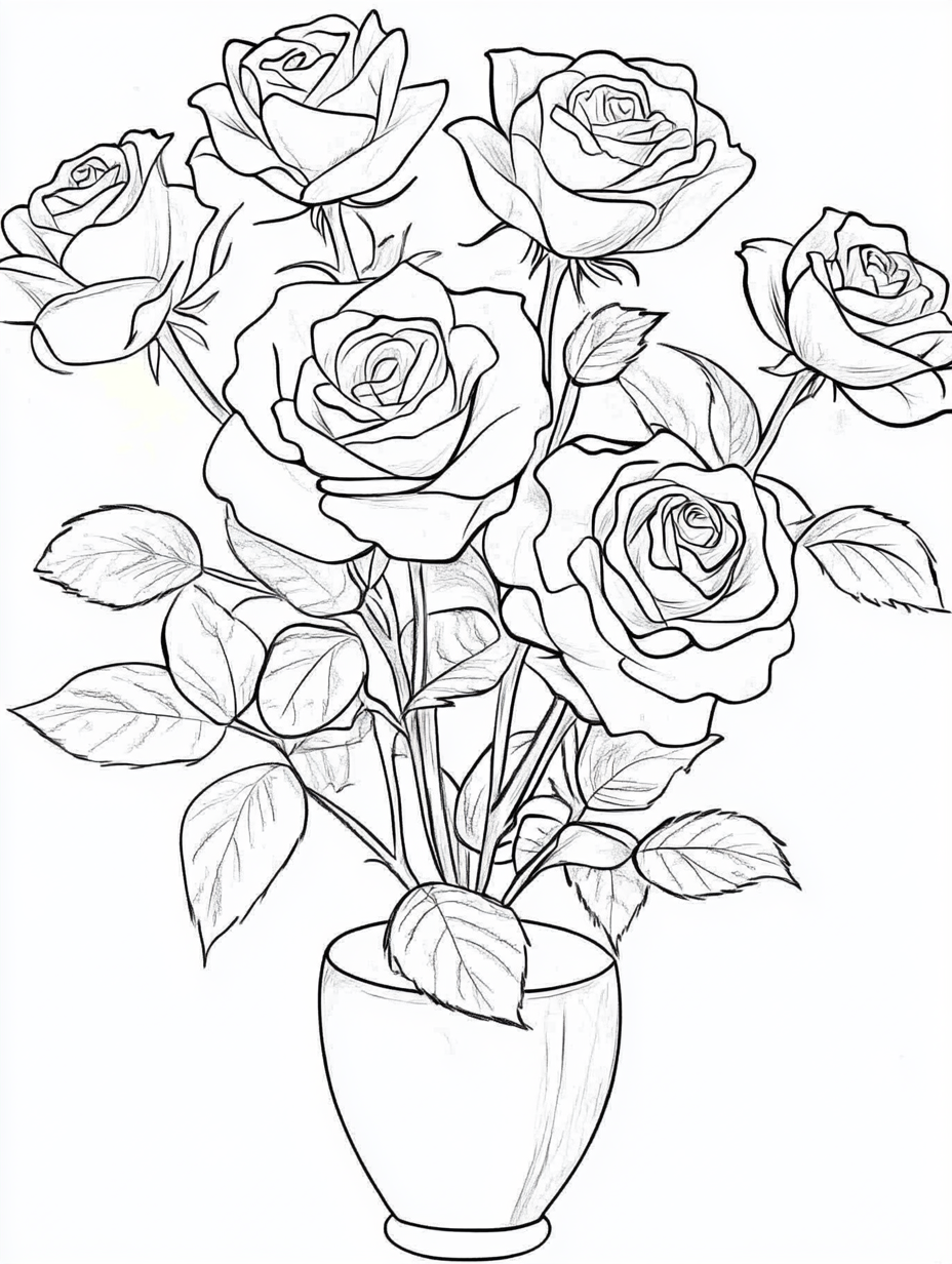 Rose Vase Coloring Pages