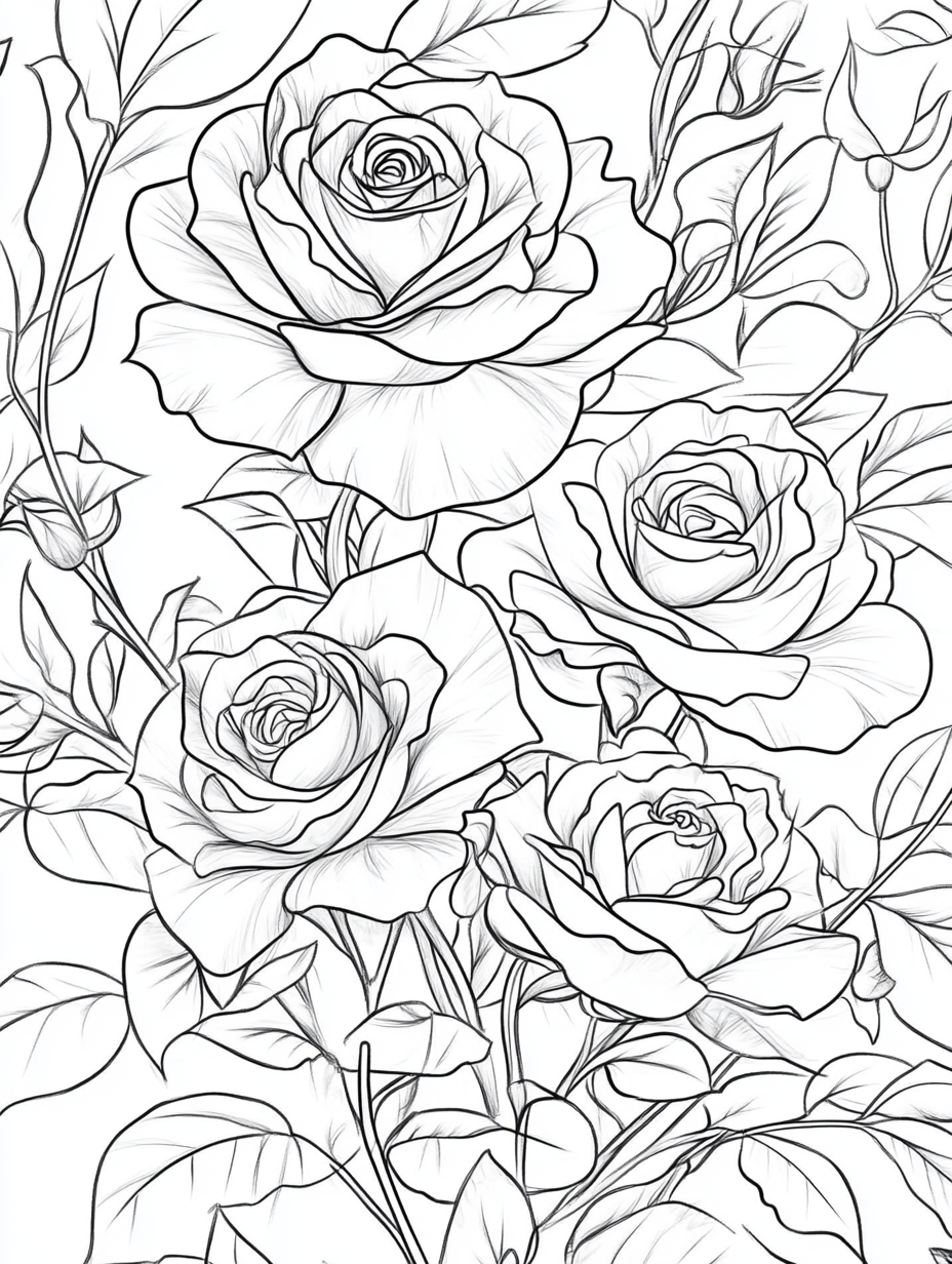 Rose With Leaves Coloring Pages