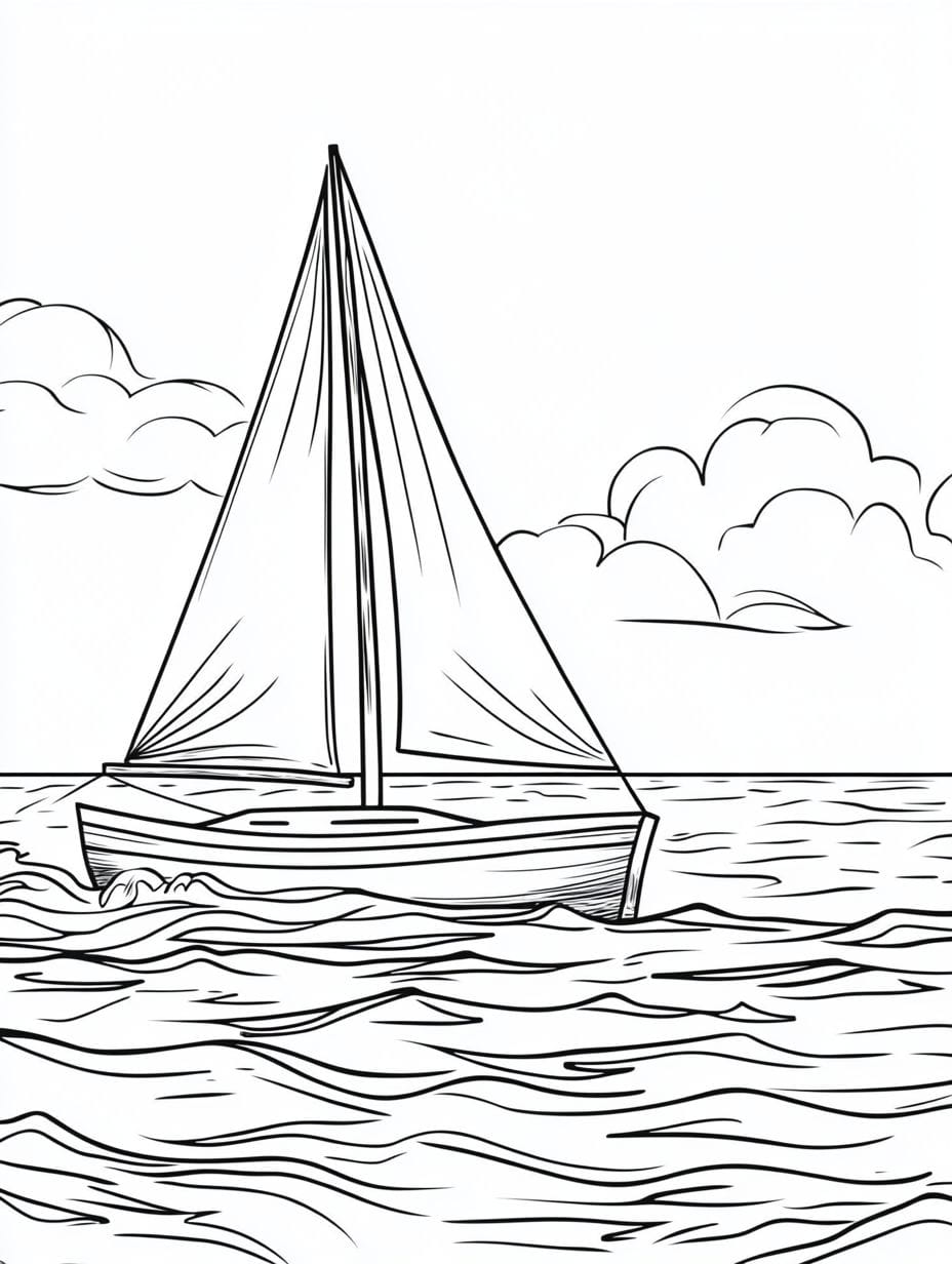 Sailboat And The Ocean Wave Coloring Pages