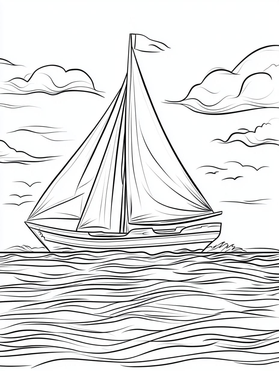 Sailboat On The Ocean Coloring Pages