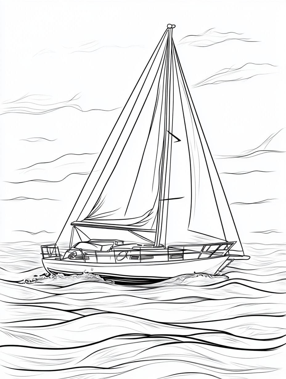 Sailboat On The Pacific Ocean Coloring Pages