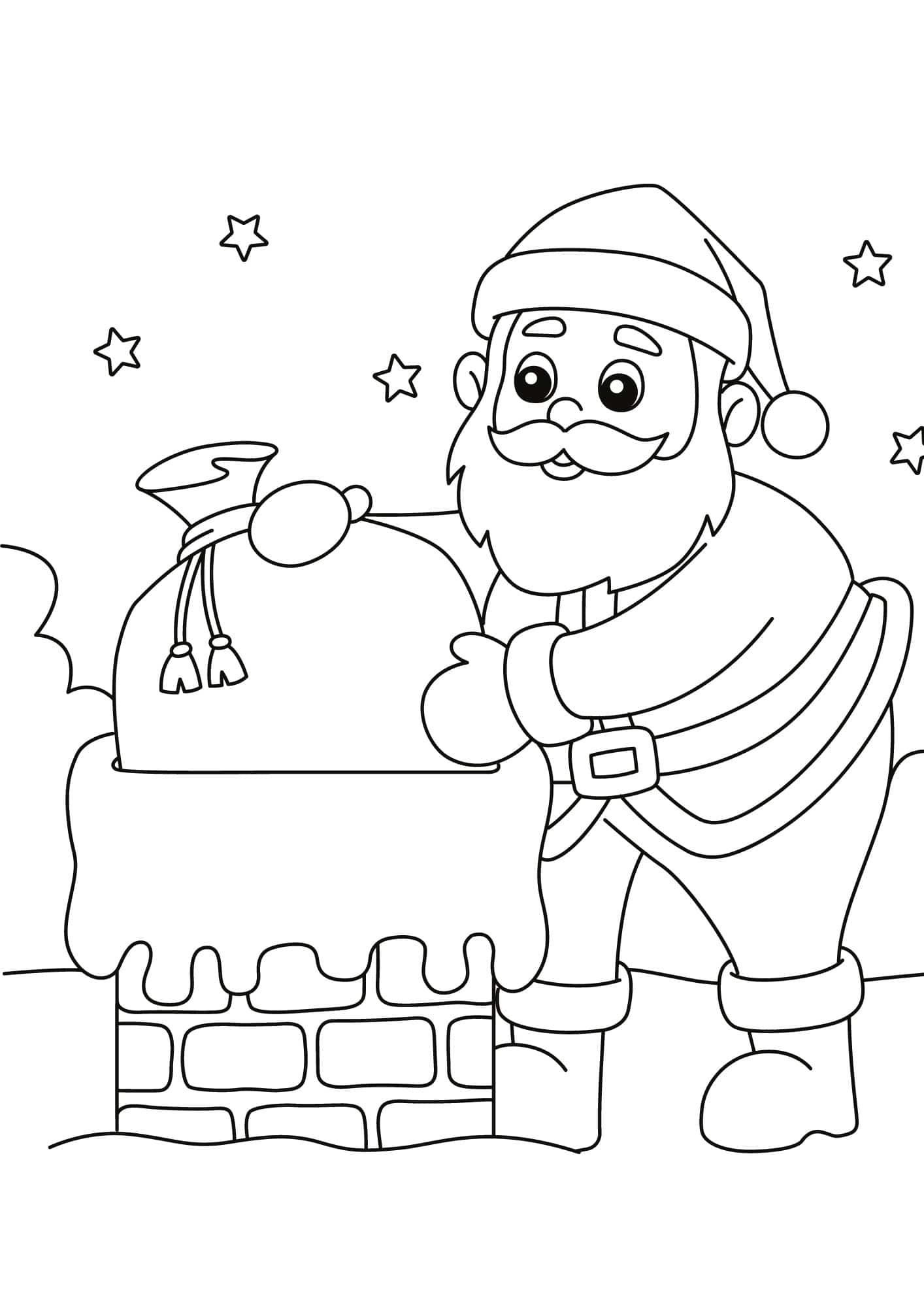 Santa Claus Entering Chimney Coloring Page