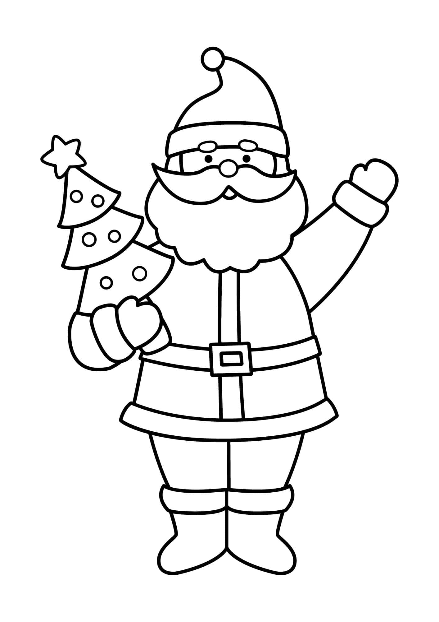 Santa Claus With Christmas Tree Coloring Page